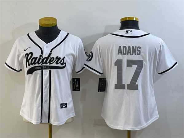 Women%27s Las Vegas Raiders #17 Davante Adams White Silver With Patch Cool Base Stitched Baseball Jersey